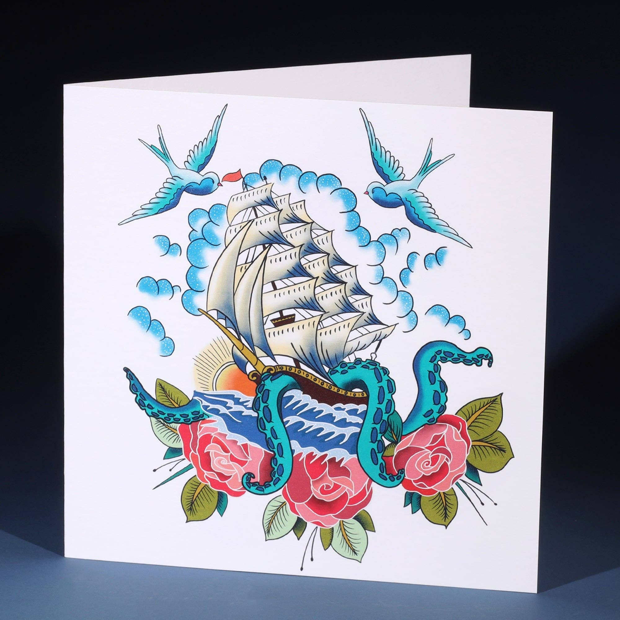 Klappkarte Segelschiff & Kraken — The Sailor's Story | Cream Cornwall