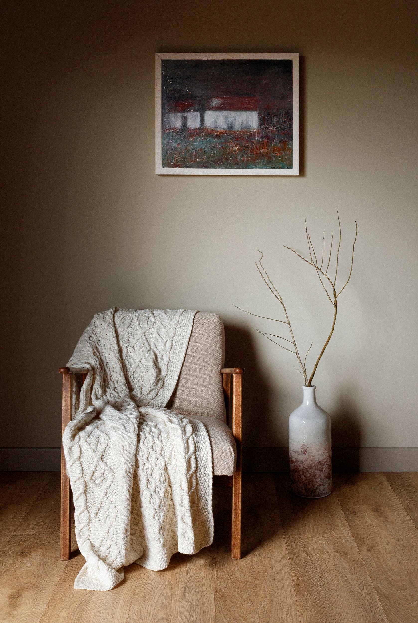 Aran Decke aus Merinowolle — Naturweiß 150 x 100 cm