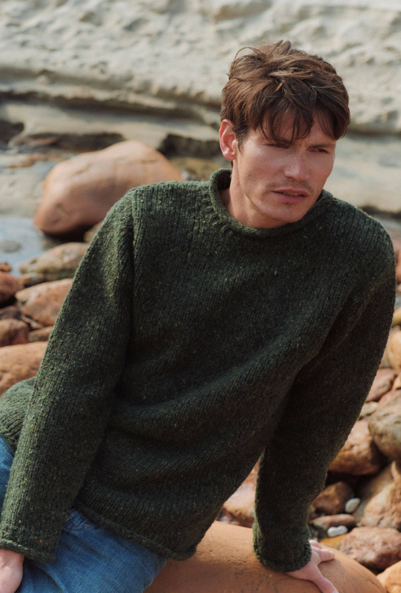 Tweed Strickpullover - Grün
