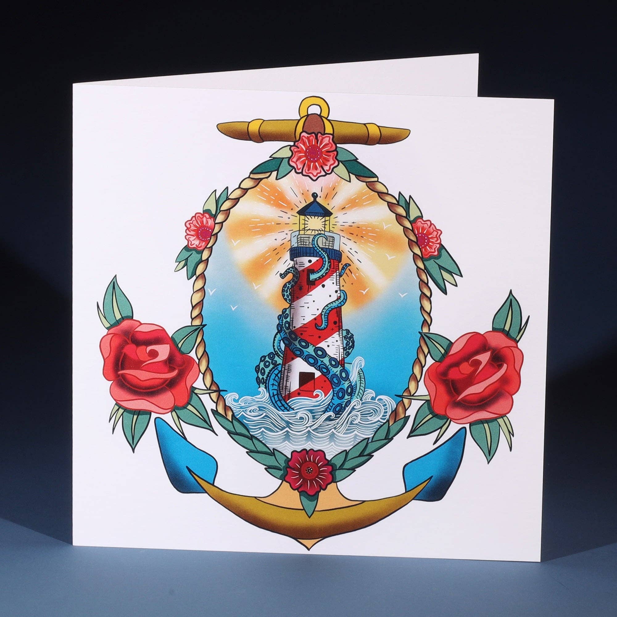 Klappkarte Leuchtturm & Kraken — The Sailor's Story | Cream Cornwall