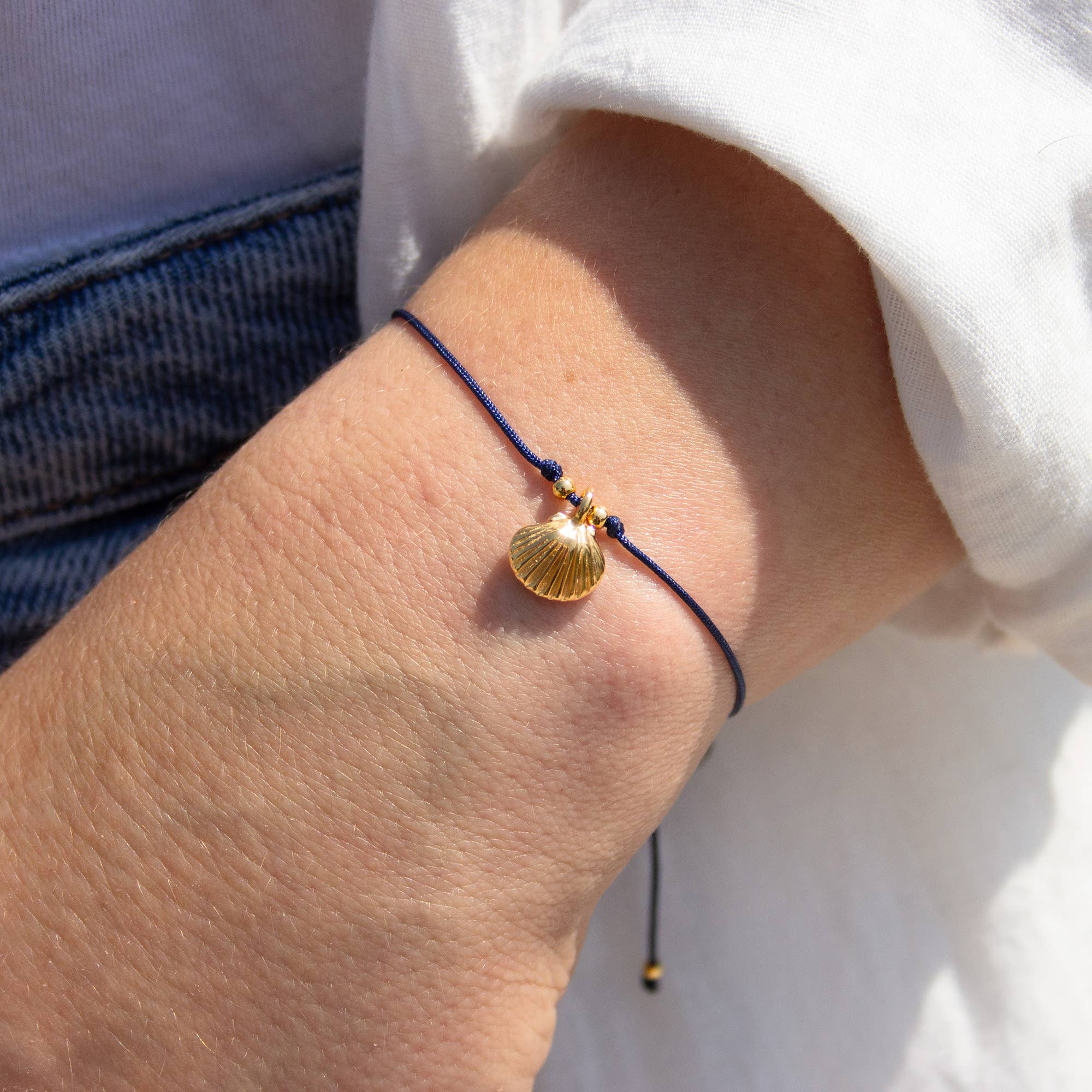 Jakobsmuschel Armband mit Grußkarte: Marineblau