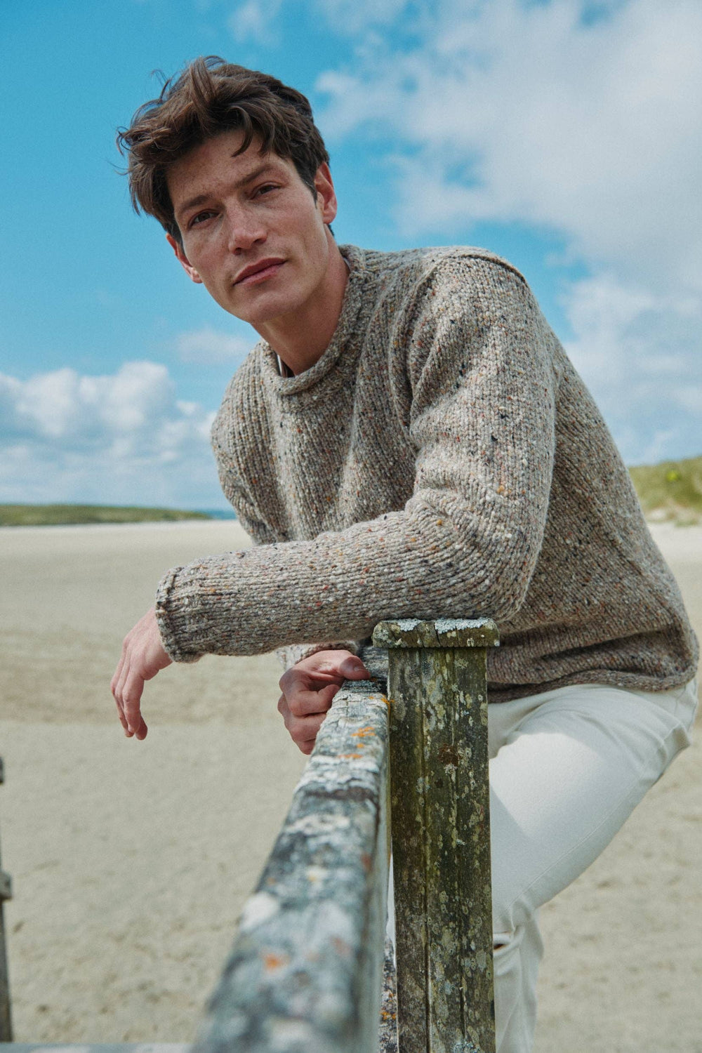 Tweed Strickpullover – Haferfarbe