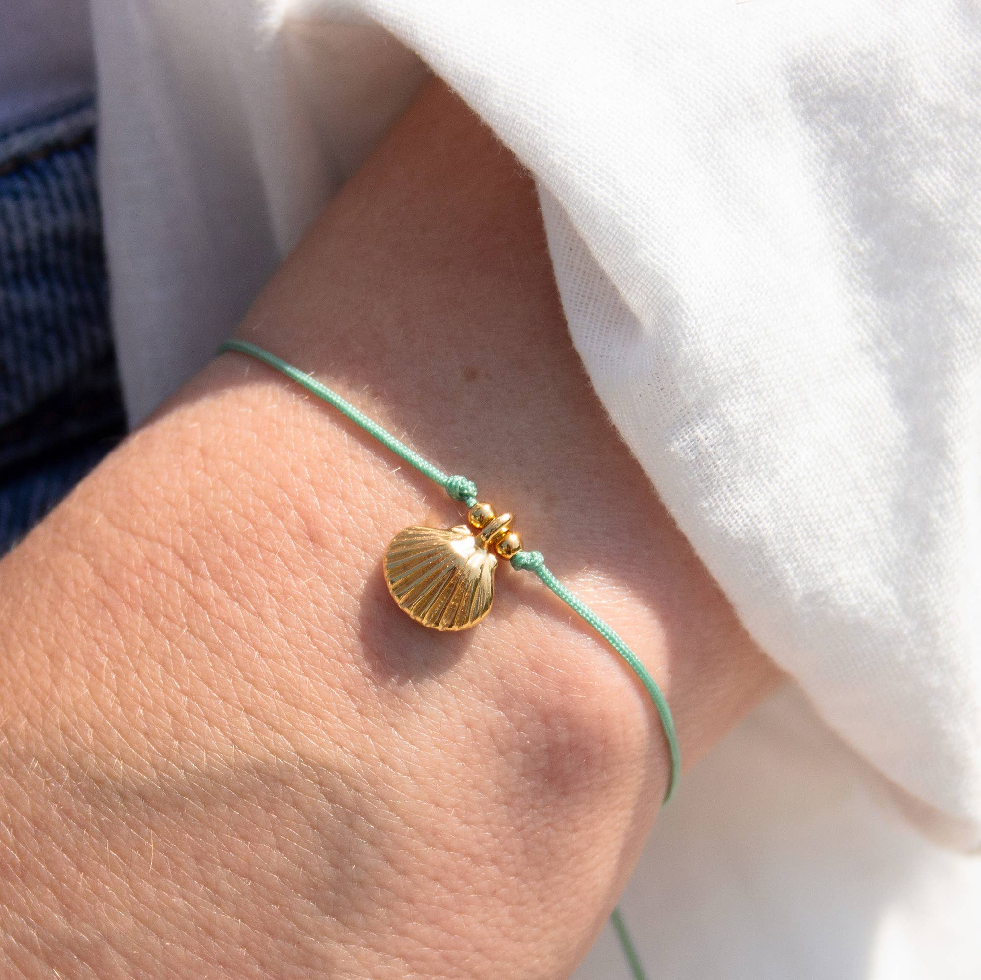 Jakobsmuschel Armband mit Grußkarte: Salbei