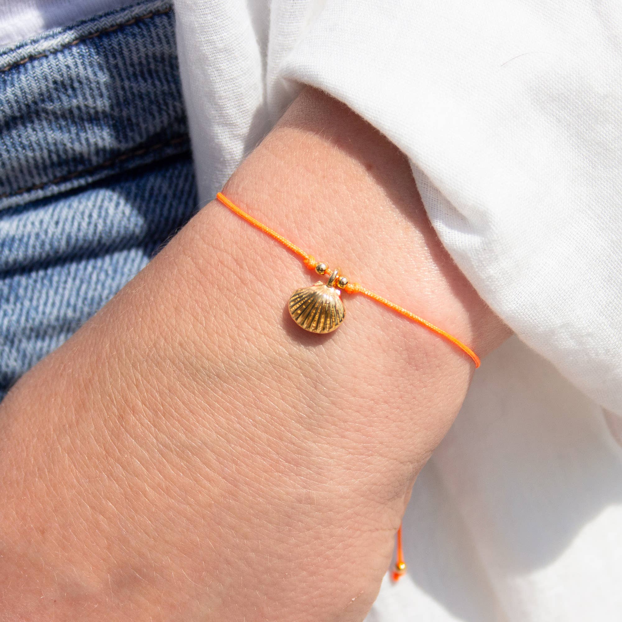 Jakobsmuschel Armband mit Grußkarte: Neon-Orange