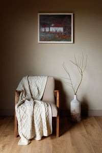 Aran Decke aus Merinowolle — Naturweiß 150 x 100 cm