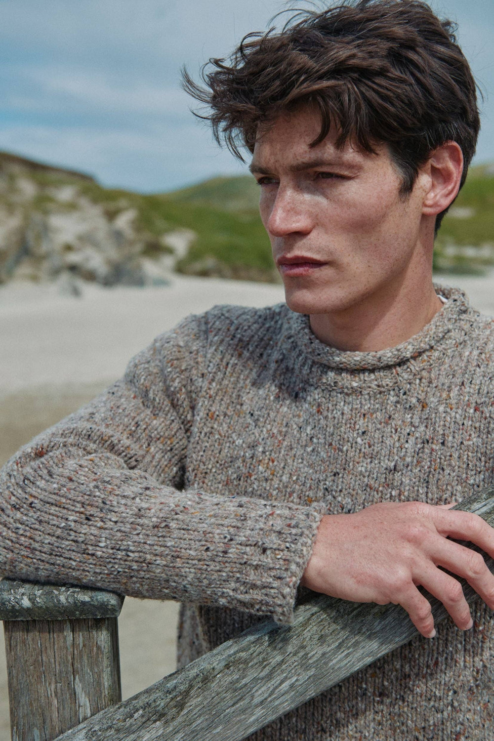 Tweed Strickpullover – Haferfarbe
