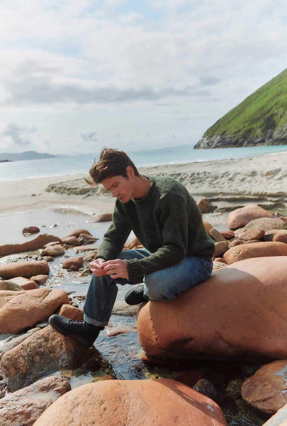 Tweed Strickpullover - Grün