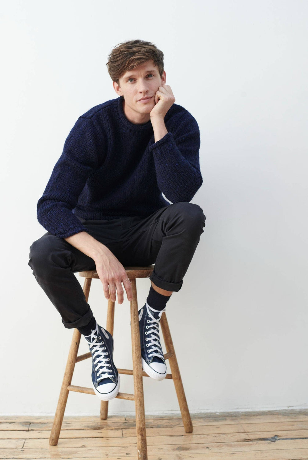 Tweed Strickpullover - Navy