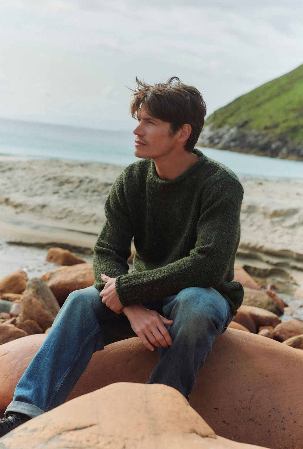 Tweed Strickpullover - Grün