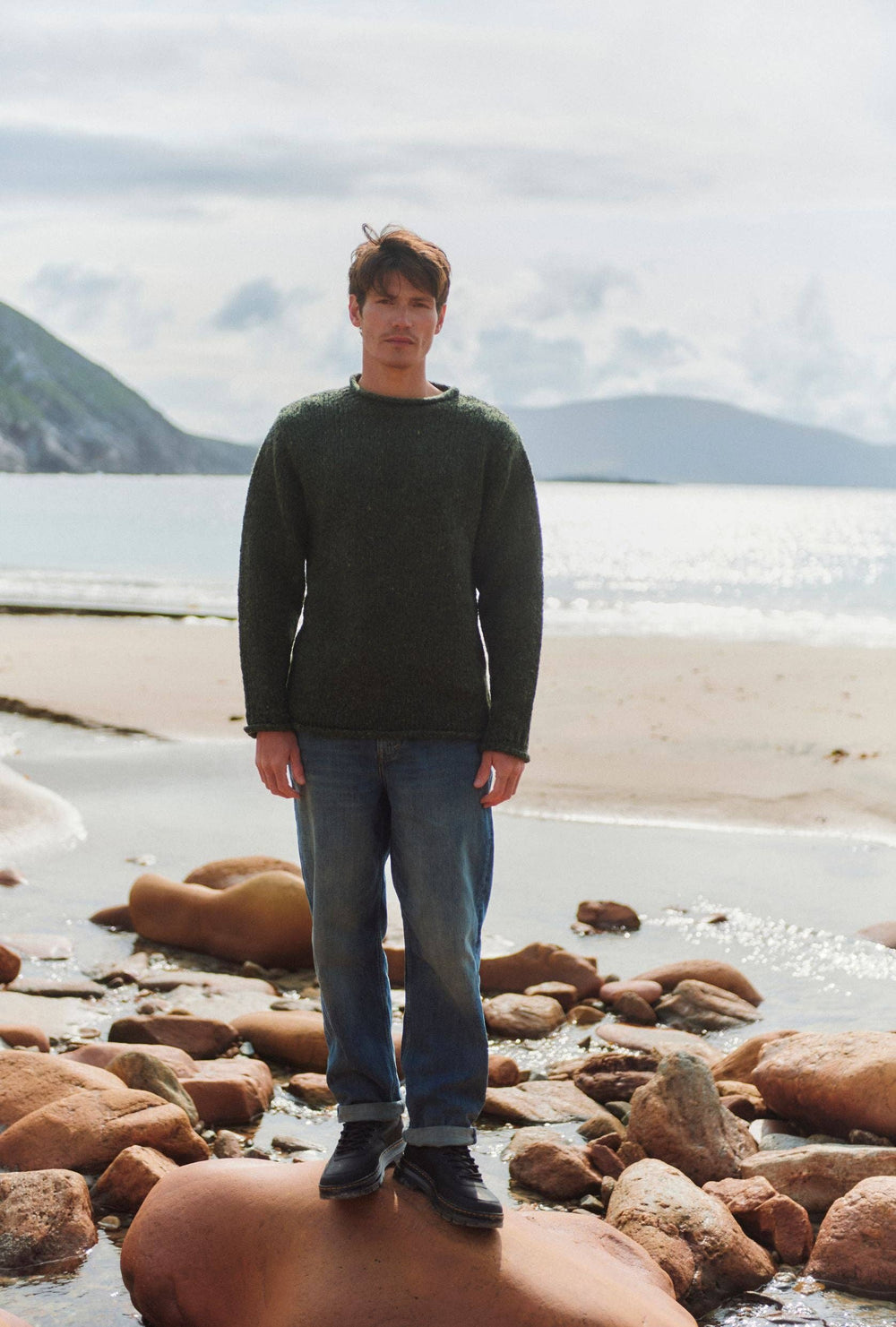 Tweed Strickpullover - Grün