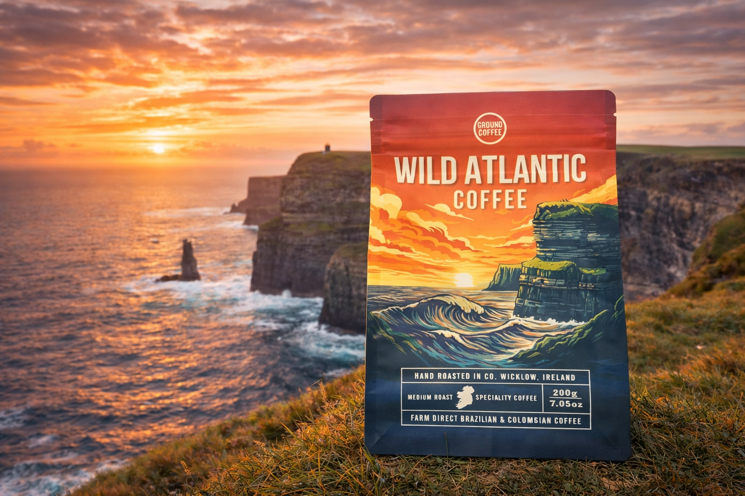 Wild Atlantic Coffee Brady's Coffee Irland – 200 g gemahlener Kaffee, dunkle Röstung
