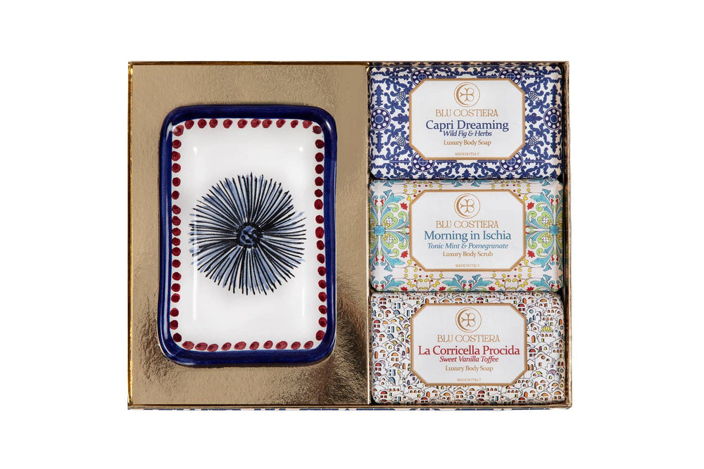 Geschenkbox Blu Costiera – drei Seifen Capri Dreaming, Morning in Ischia, La Corricella Procida