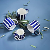handbemalter Becher mit blauen Streifen - Ankerherz Verlag