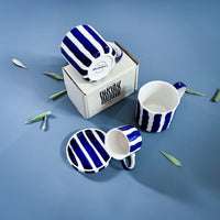 handbemalter Becher mit blauen Streifen - Ankerherz Verlag