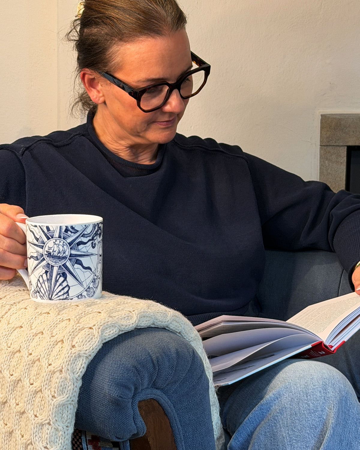  Becher Kompassrose — Knochenporzellan | Cream Cornwall | ankerherz.de