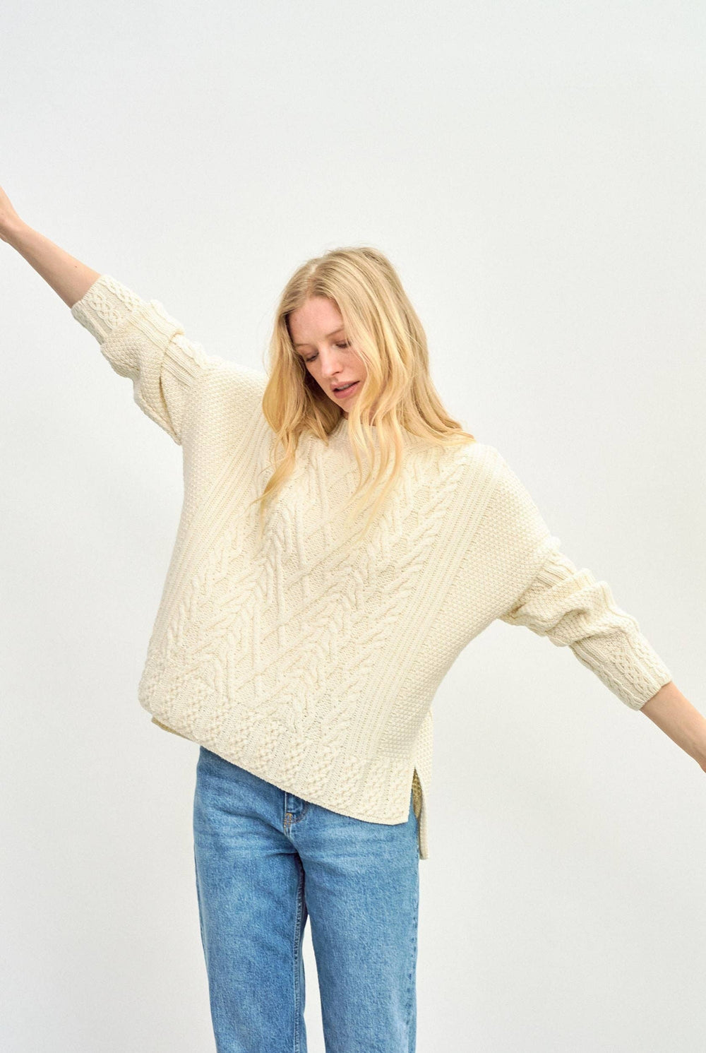 Oversize Aran Pullover cremefarben | ankerherz.de