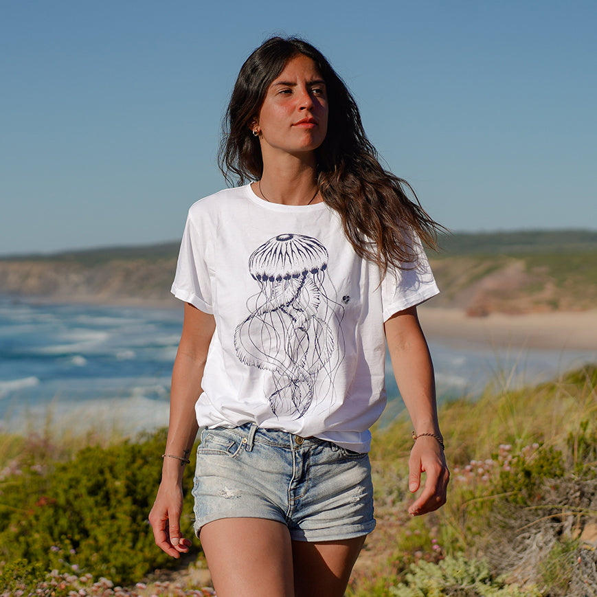 Frauen T-Shirt Qualle weiß