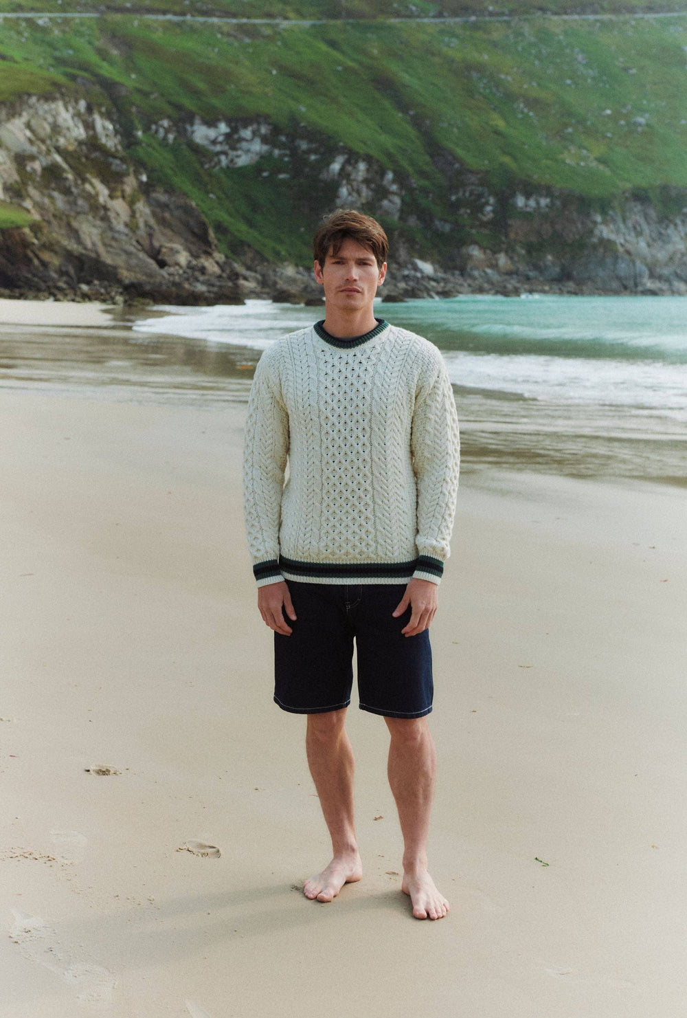 Aran Strickpullover mit NavyStreifen - Creme - ankerherz.de