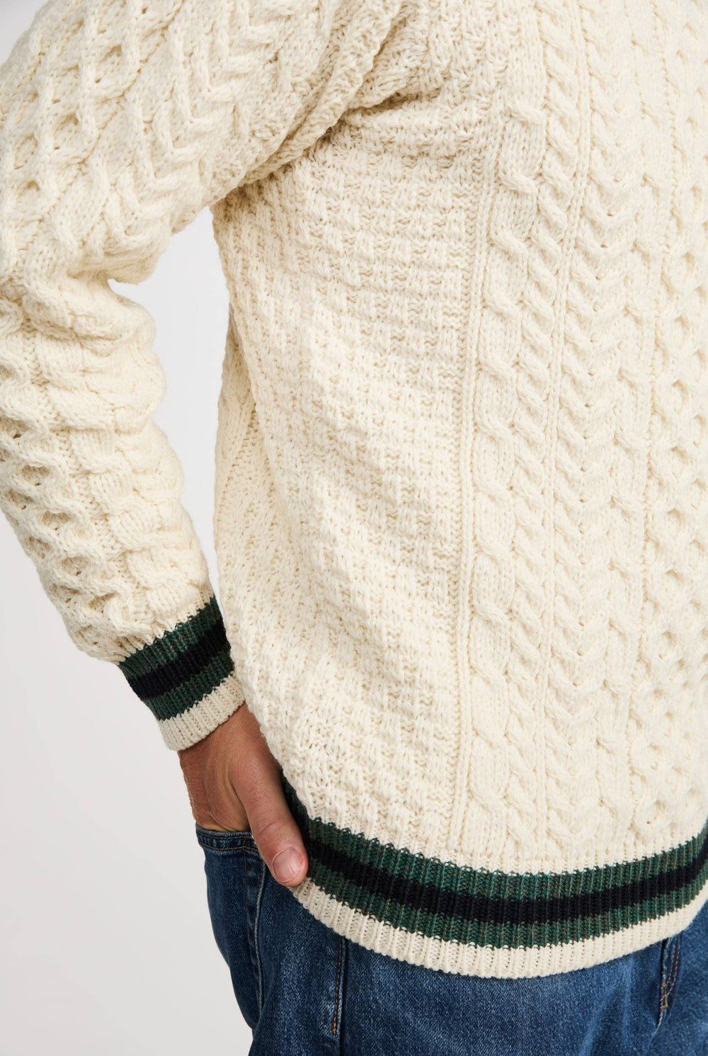 Aran Strickpullover mit NavyStreifen - Creme - ankerherz.de