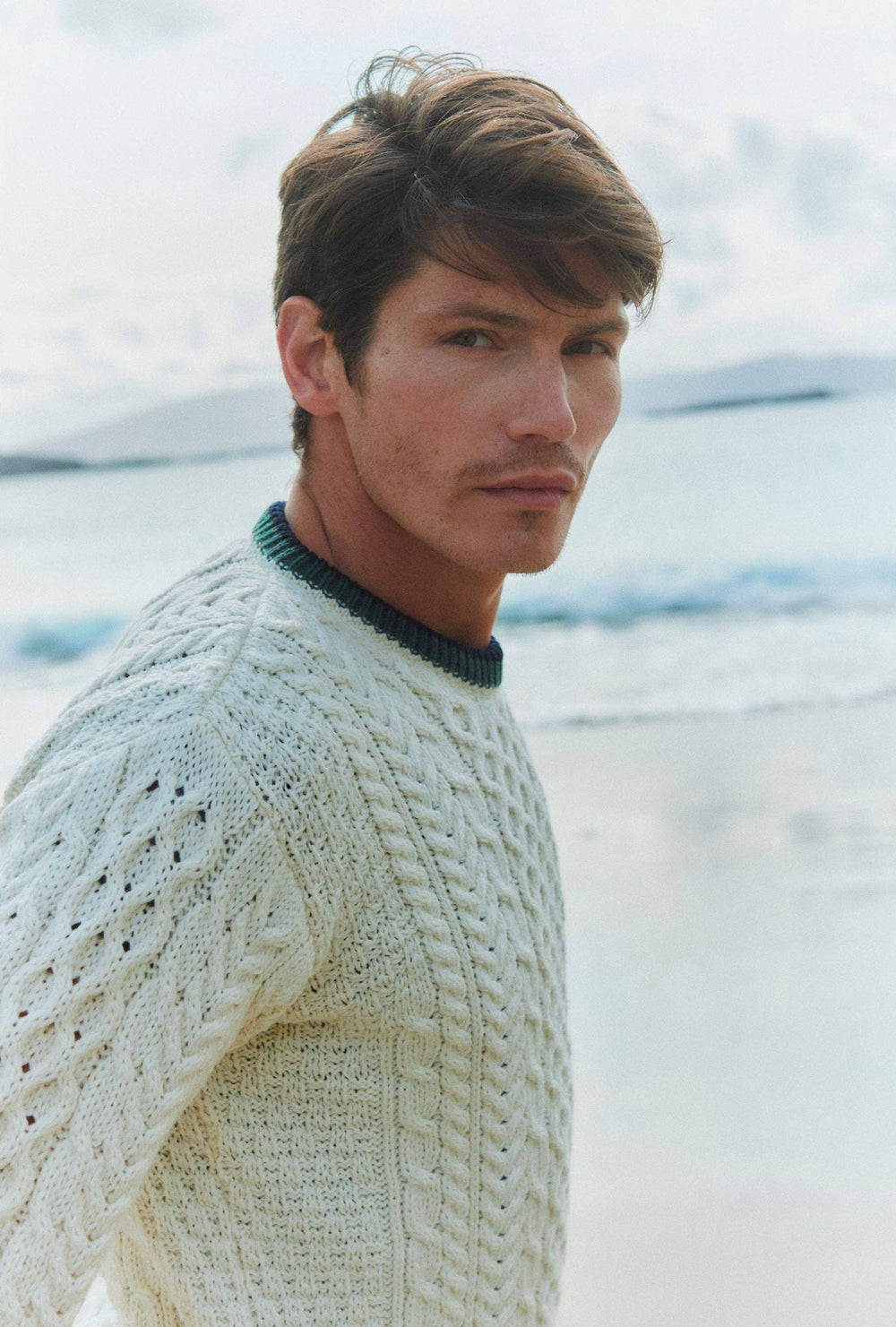 Aran Strickpullover mit NavyStreifen - Creme - ankerherz.de