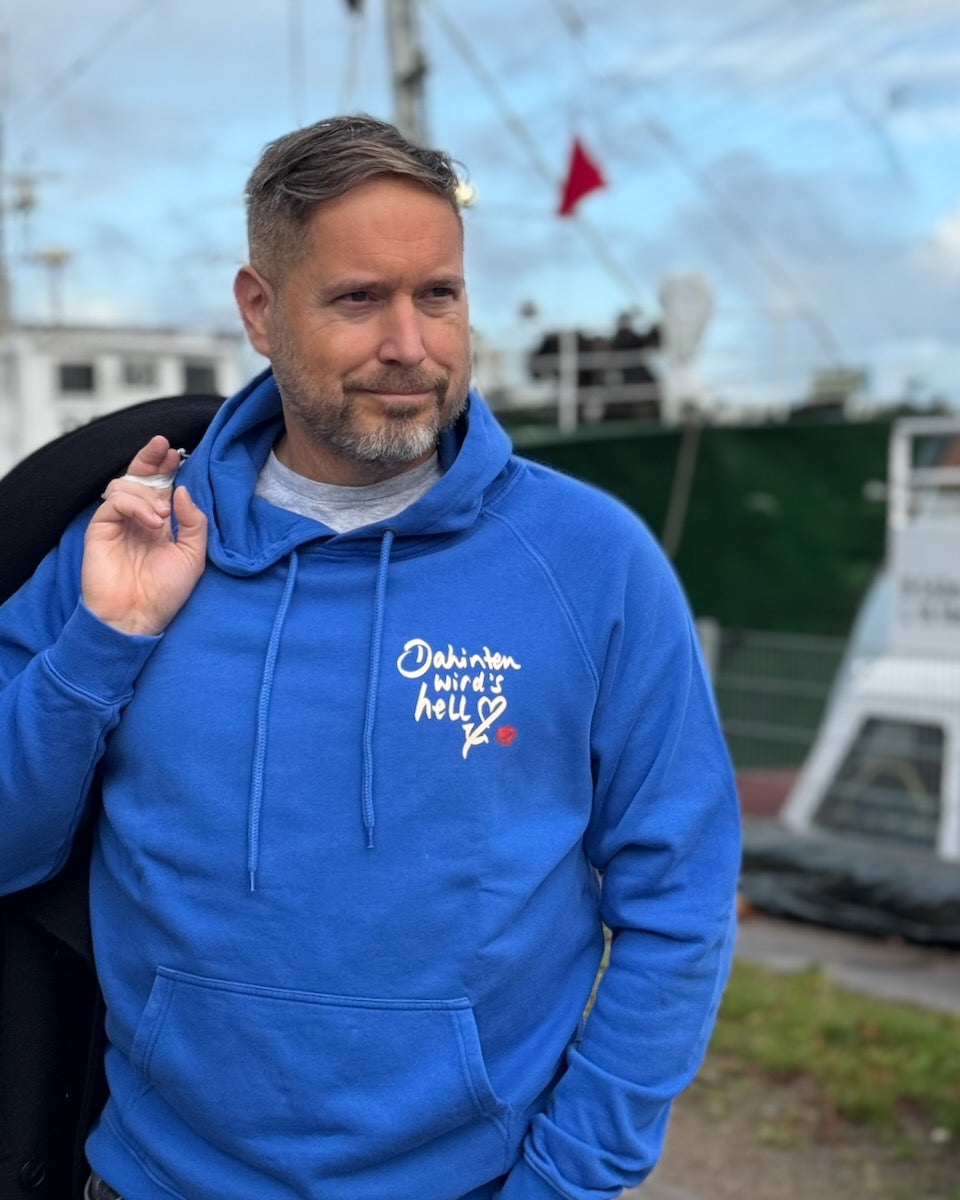 Hoodie "Dahinten wird's hell" – Royalblau