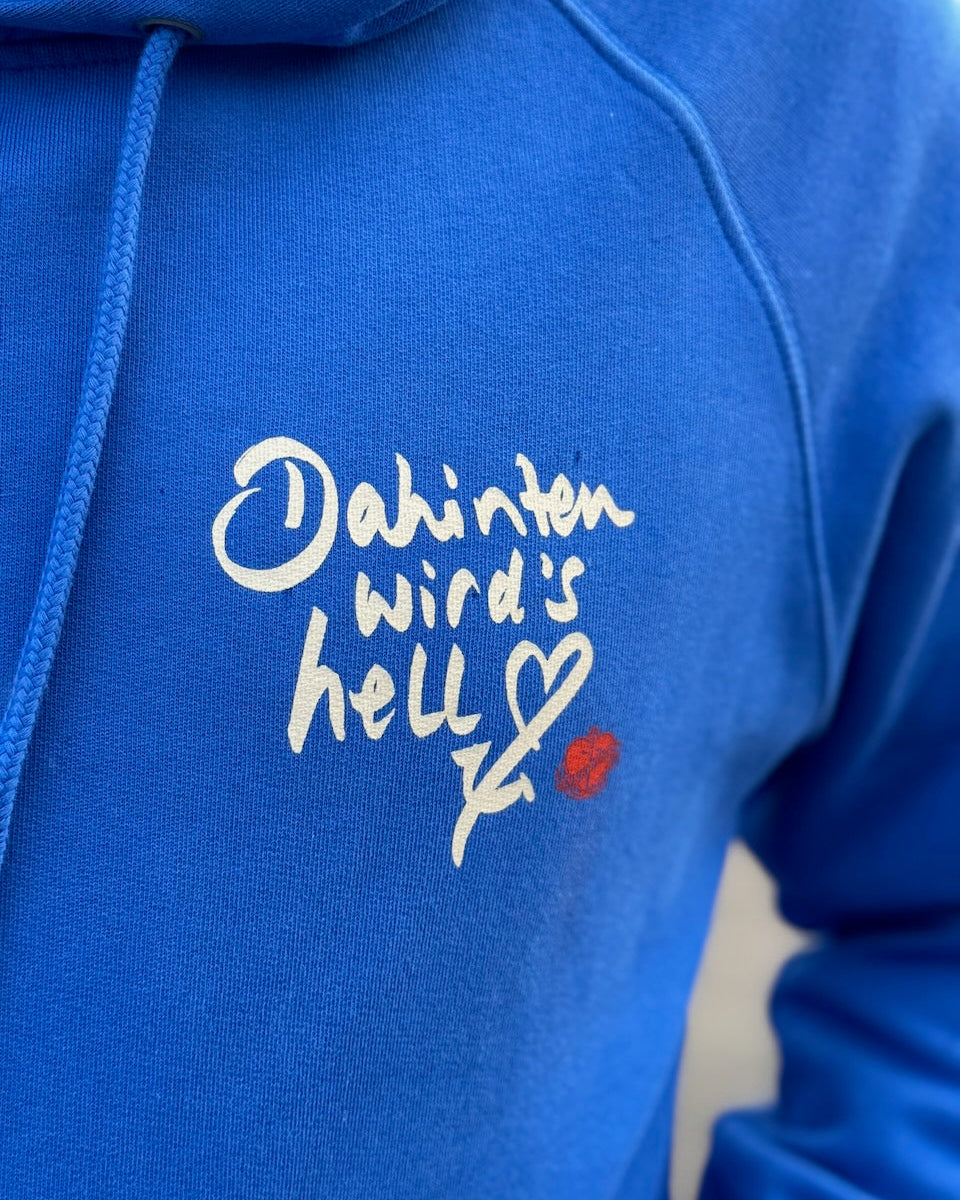 Hoodie "Dahinten wird's hell" – Royalblau