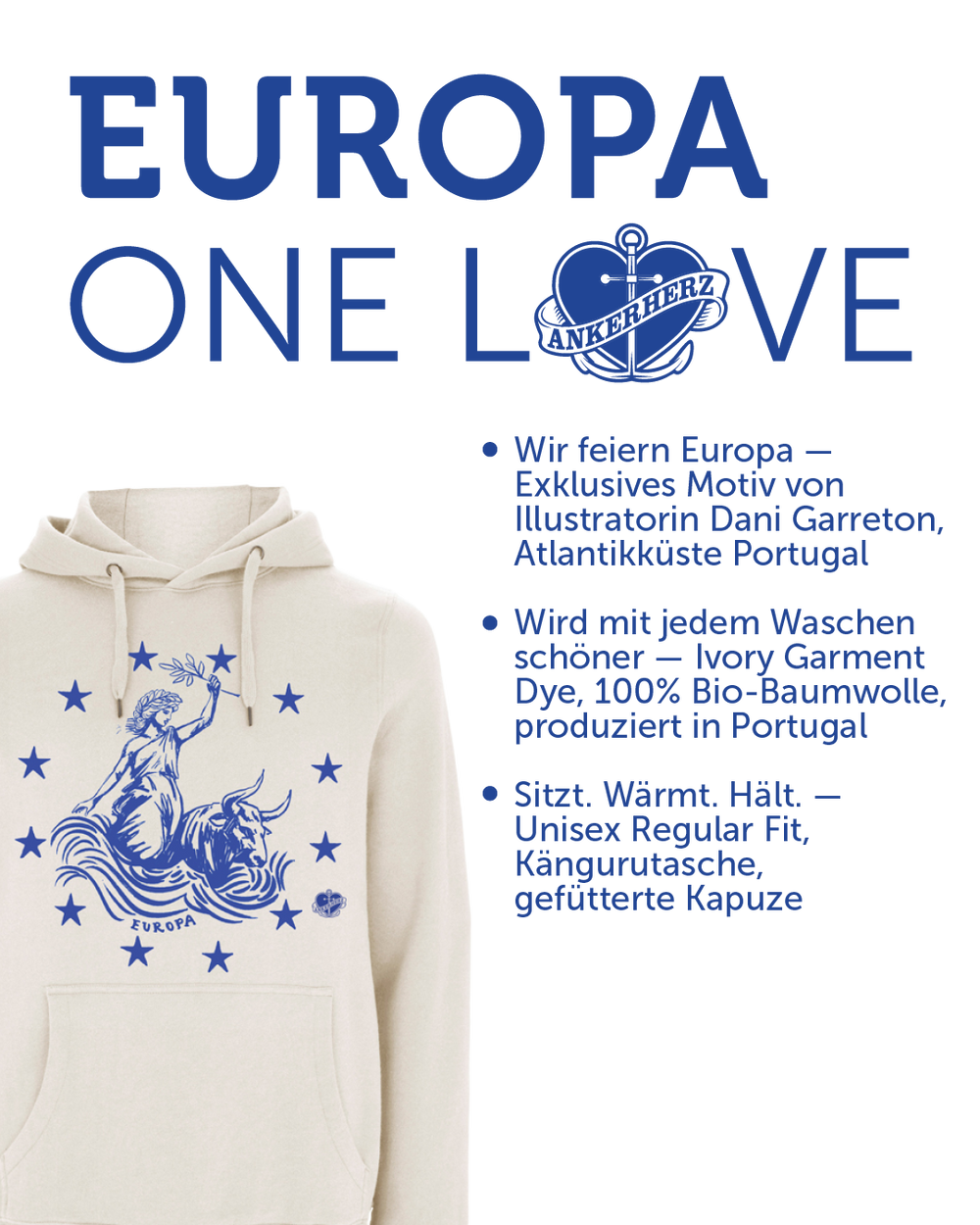 Hoodie EUROPA - ONE LOVE