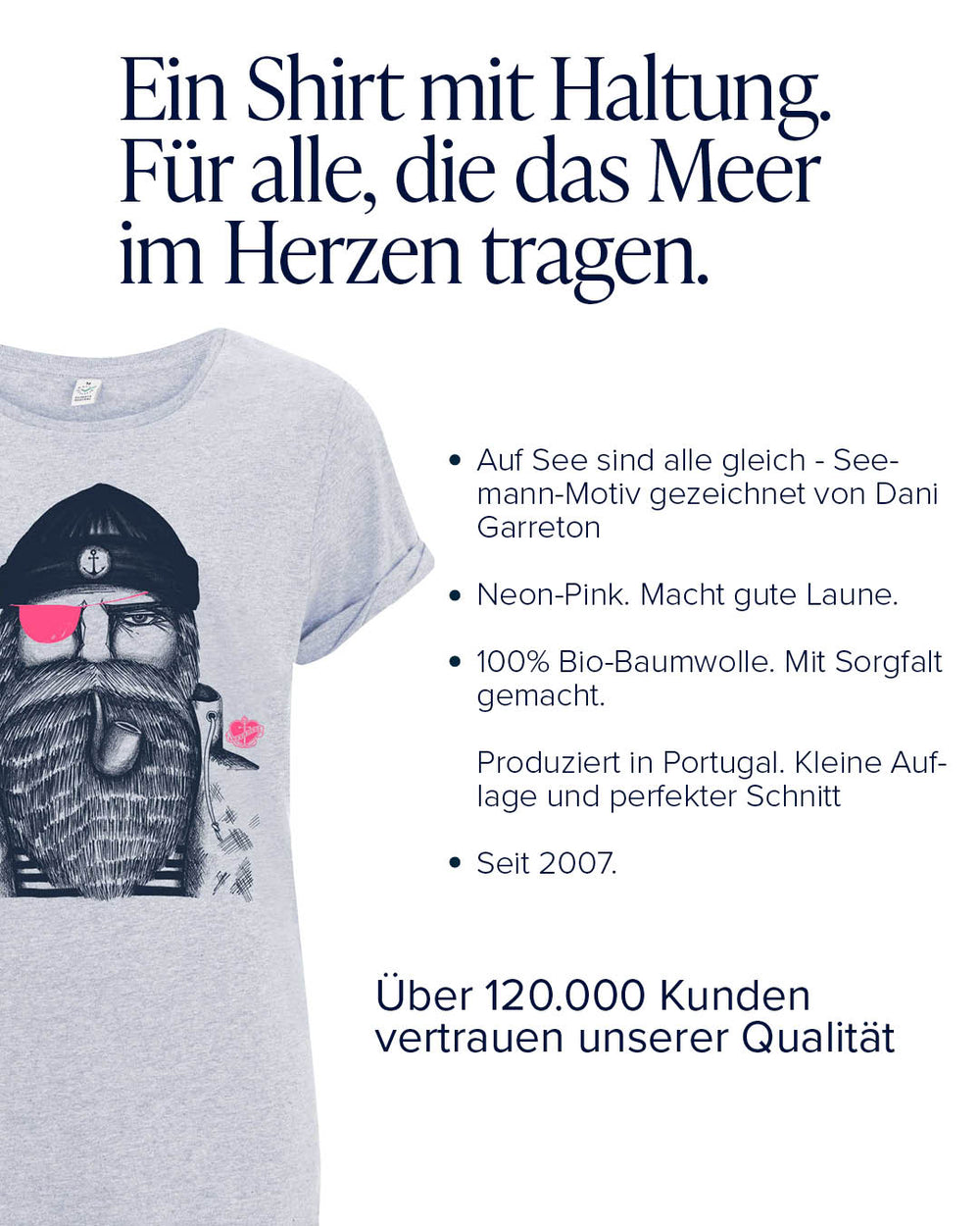 Frauen T-Shirt Seemann Neon-Pink — Bio-Baumwolle