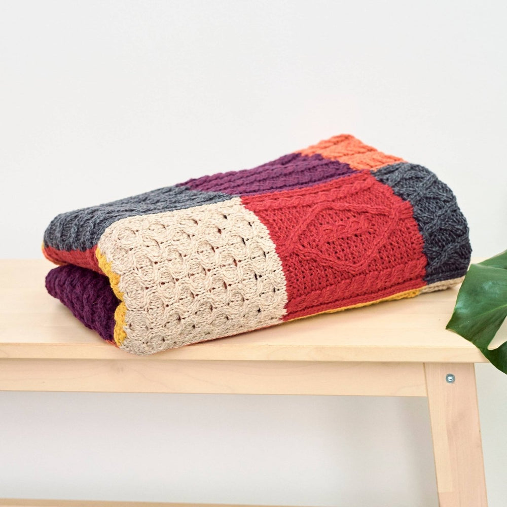 Aran Patchwork-Decke Bunt