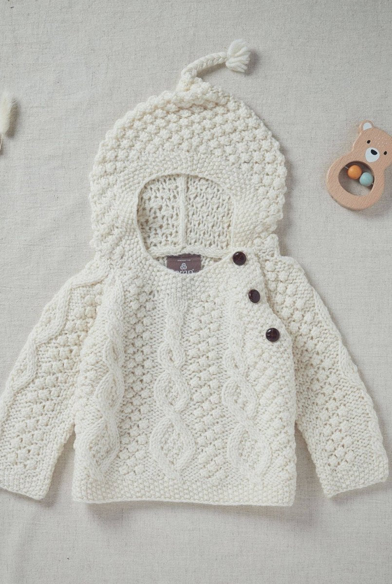 Baby Aran Strickpullover mit Kapuze - Ankerherz Verlag