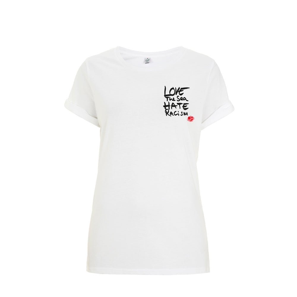 Frauen T-Shirt Love the Sea Hate Racism - Ankerherz Verlag