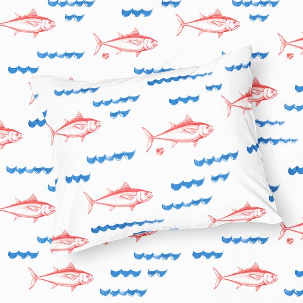 Kopfkissenbezug Wellen und Fische 80x40 - Ankerherz Verlag