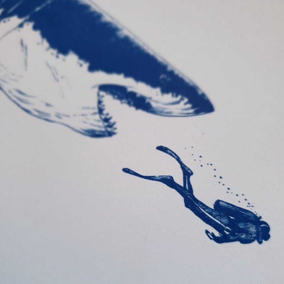 Postkarte Hai mit Taucher - Ankerherz Verlag